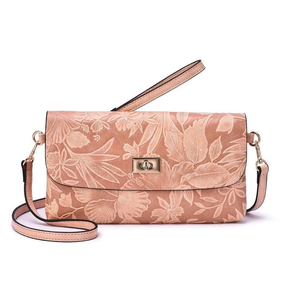 Mellow World Handbags - Mellow World Sarita Misty Rose 3D embossed Floral Crossbody Bag